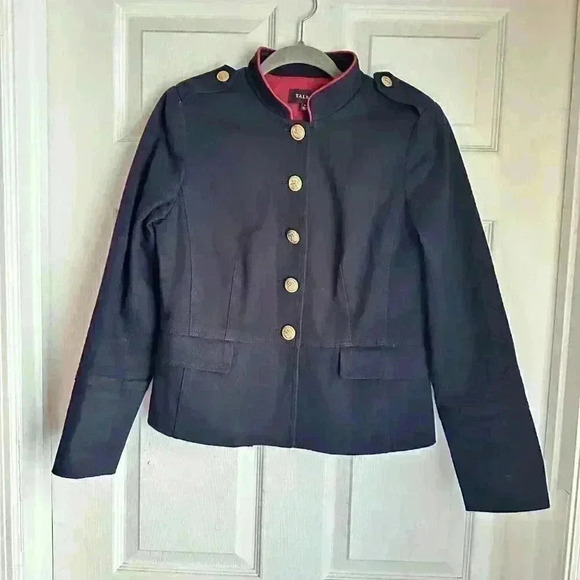 Talbots Women's Sz 6 Military Compact Twill Jacket Blazer Navy Blue Gold Buttons - Picture 2 of 8